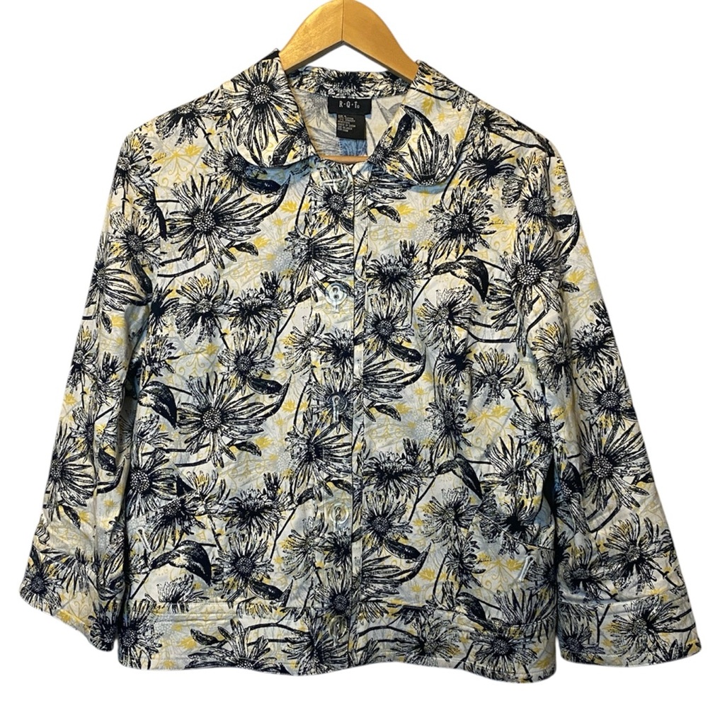 Lightweight Floral Jacket Women Large Multicolor Button Down Collared Coat